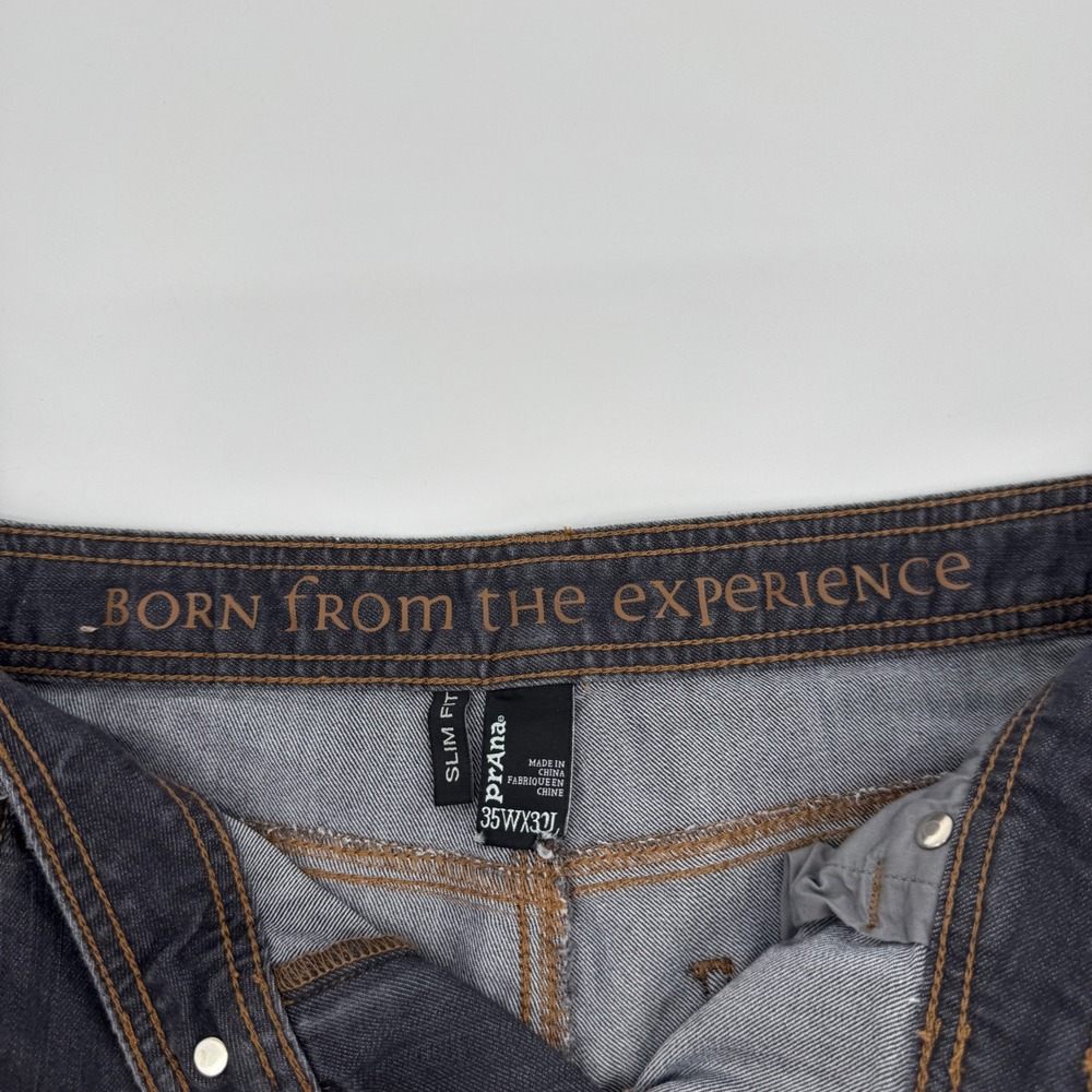 Prana Slim Fit Bridger Jeans Mens 35x32 Dark Wash Blue Organic Cotton M4BD32315 - Picture 5 of 10